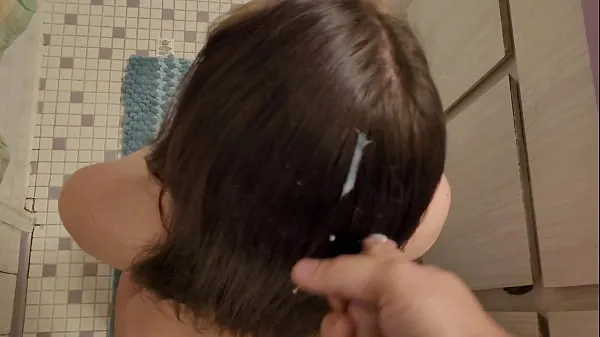 Fresh cumshot in hair fetish cum and brush through dry hair clips Clips